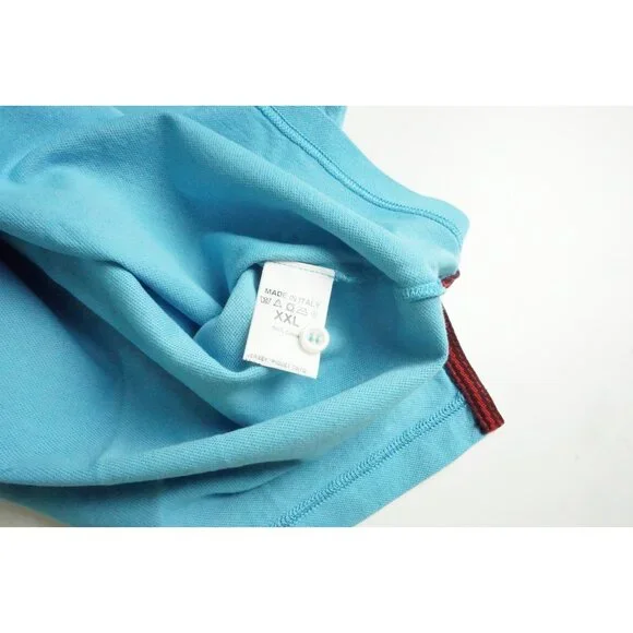 Isaia Sky Blue Coral Logo Embroidered Short Sleeve Cotton Polo Shirt 2XL XXL NEW